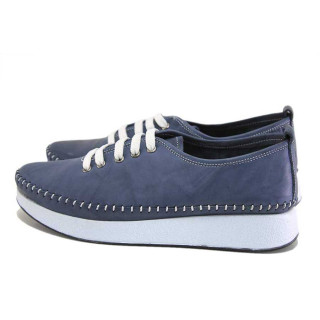 Сини дамски обувки с равна подметка, естествена кожа - всекидневни обувки за пролетта и лятото N 100025377