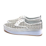 Бели дамски обувки с равна подметка, естествена кожа - всекидневни обувки за пролетта и лятото N 100025372