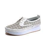 Бели дамски обувки с равна подметка, естествена кожа - всекидневни обувки за пролетта и лятото N 100025372