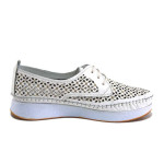 Бели дамски обувки с равна подметка, естествена кожа - всекидневни обувки за пролетта и лятото N 100025372