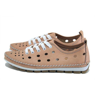 Розови дамски обувки с равна подметка, естествена кожа - всекидневни обувки за пролетта и лятото N 100025375