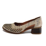 Бежови дамски обувки със среден ток, естествена кожа - официални обувки за пролетта и лятото N 100025369