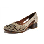Бежови дамски обувки със среден ток, естествена кожа - официални обувки за пролетта и лятото N 100025369