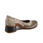 Бежови дамски обувки със среден ток, естествена кожа - официални обувки за пролетта и лятото N 100025369