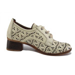 Бежови дамски обувки със среден ток, естествена кожа - официални обувки за пролетта и лятото N 100025370