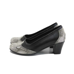 Черни дамски обувки със среден ток, естествена кожа - всекидневни обувки за пролетта и лятото N 100025414