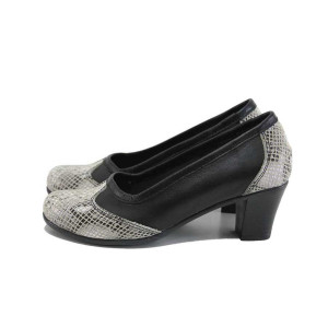 Черни дамски обувки със среден ток, естествена кожа - всекидневни обувки за пролетта и лятото N 100025414