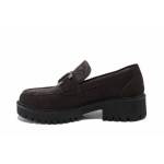 Кафяви дамски обувки с платформа, естествен набук - всекидневни обувки за пролетта и лятото N 100025418