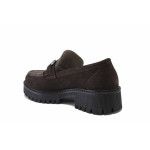 Кафяви дамски обувки с платформа, естествен набук - всекидневни обувки за пролетта и лятото N 100025418