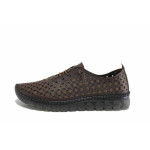 Кафяви дамски обувки с равна подметка, естествена кожа - всекидневни обувки за пролетта и лятото N 100025419