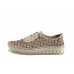 Бежови дамски обувки с равна подметка, естествена кожа - всекидневни обувки за пролетта и лятото N 100025420