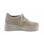 Бежови дамски обувки с платформа, естествена кожа перфорирана - ежедневни обувки за пролетта и лятото N 100025424