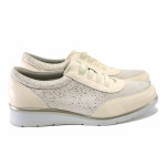 Бежови дамски обувки с равна подметка, естествена кожа и текстилна материя - всекидневни обувки за пролетта и лятото N 100025461