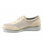 Бежови дамски обувки с равна подметка, естествена кожа и текстилна материя - всекидневни обувки за пролетта и лятото N 100025461