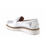 Сребристи дамски обувки с равна подметка, естествена кожа - ежедневни обувки за пролетта и лятото N 100025462