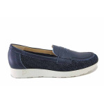 Сини дамски обувки с равна подметка, естествена кожа и текстилна материя - всекидневни обувки за пролетта и лятото N 100025463