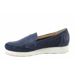 Сини дамски обувки с равна подметка, естествена кожа и текстилна материя - всекидневни обувки за пролетта и лятото N 100025463