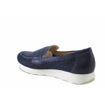 Сини дамски обувки с равна подметка, естествена кожа и текстилна материя - всекидневни обувки за пролетта и лятото N 100025463