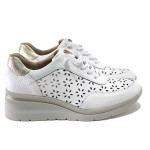 Бели дамски обувки с платформа, естествена кожа перфорирана - всекидневни обувки за пролетта и лятото N 100025465