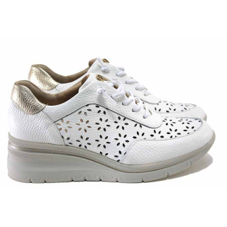 Бели дамски обувки с платформа, естествена кожа перфорирана - всекидневни обувки за пролетта и лятото N 100025465