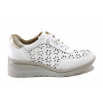 Бели дамски обувки с платформа, естествена кожа перфорирана - всекидневни обувки за пролетта и лятото N 100025465