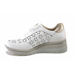 Бели дамски обувки с платформа, естествена кожа перфорирана - всекидневни обувки за пролетта и лятото N 100025465