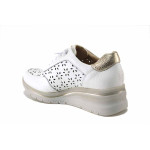 Бели дамски обувки с платформа, естествена кожа перфорирана - всекидневни обувки за пролетта и лятото N 100025465