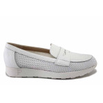 Бели дамски обувки с равна подметка, естествена кожа и текстилна материя - ежедневни обувки за пролетта и лятото N 100025464