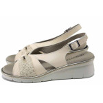 Бежови дамски сандали, естествена кожа - ежедневни обувки за пролетта и лятото N 100025468