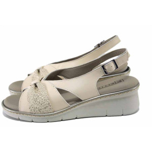 Бежови дамски сандали, естествена кожа - ежедневни обувки за пролетта и лятото N 100025468