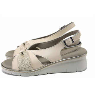 Бежови дамски сандали, естествена кожа - ежедневни обувки за пролетта и лятото N 100025468