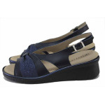 Сини дамски сандали, естествена кожа - всекидневни обувки за пролетта и лятото N 100025469