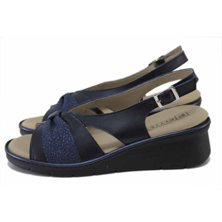 Сини дамски сандали, естествена кожа - всекидневни обувки за пролетта и лятото N 100025469