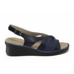 Сини дамски сандали, естествена кожа - всекидневни обувки за пролетта и лятото N 100025469