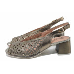 Сиви дамски сандали, естествена кожа перфорирана - официални обувки за пролетта и лятото N 100025470