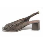 Сиви дамски сандали, естествена кожа перфорирана - официални обувки за пролетта и лятото N 100025470