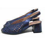 Сини дамски сандали, естествена кожа перфорирана - елегантни обувки за пролетта и лятото N 100025471