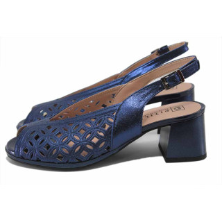 Сини дамски сандали, естествена кожа перфорирана - елегантни обувки за пролетта и лятото N 100025471