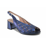 Сини дамски сандали, естествена кожа перфорирана - елегантни обувки за пролетта и лятото N 100025471
