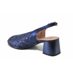 Сини дамски сандали, естествена кожа перфорирана - елегантни обувки за пролетта и лятото N 100025471