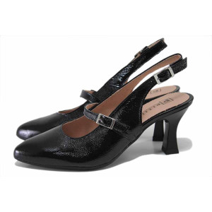 Черни дамски сандали, лачена естествена кожа - официални обувки за пролетта и лятото N 100025472