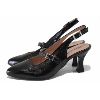 Черни дамски сандали, лачена естествена кожа - официални обувки за пролетта и лятото N 100025472