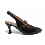Черни дамски сандали, лачена естествена кожа - официални обувки за пролетта и лятото N 100025472