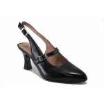 Черни дамски сандали, лачена естествена кожа - официални обувки за пролетта и лятото N 100025472