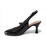 Черни дамски сандали, лачена естествена кожа - официални обувки за пролетта и лятото N 100025472