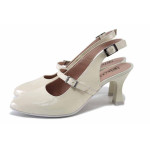 Бежови дамски сандали, лачена естествена кожа - елегантни обувки за пролетта и лятото N 100025473