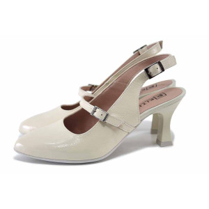 Бежови дамски сандали, лачена естествена кожа - елегантни обувки за пролетта и лятото N 100025473