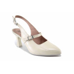 Бежови дамски сандали, лачена естествена кожа - елегантни обувки за пролетта и лятото N 100025473