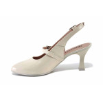 Бежови дамски сандали, лачена естествена кожа - елегантни обувки за пролетта и лятото N 100025473