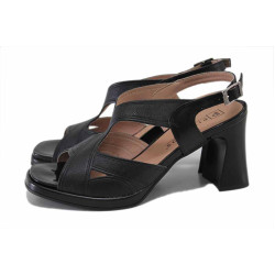 Черни дамски сандали, естествена кожа - елегантни обувки за пролетта и лятото N 100025475